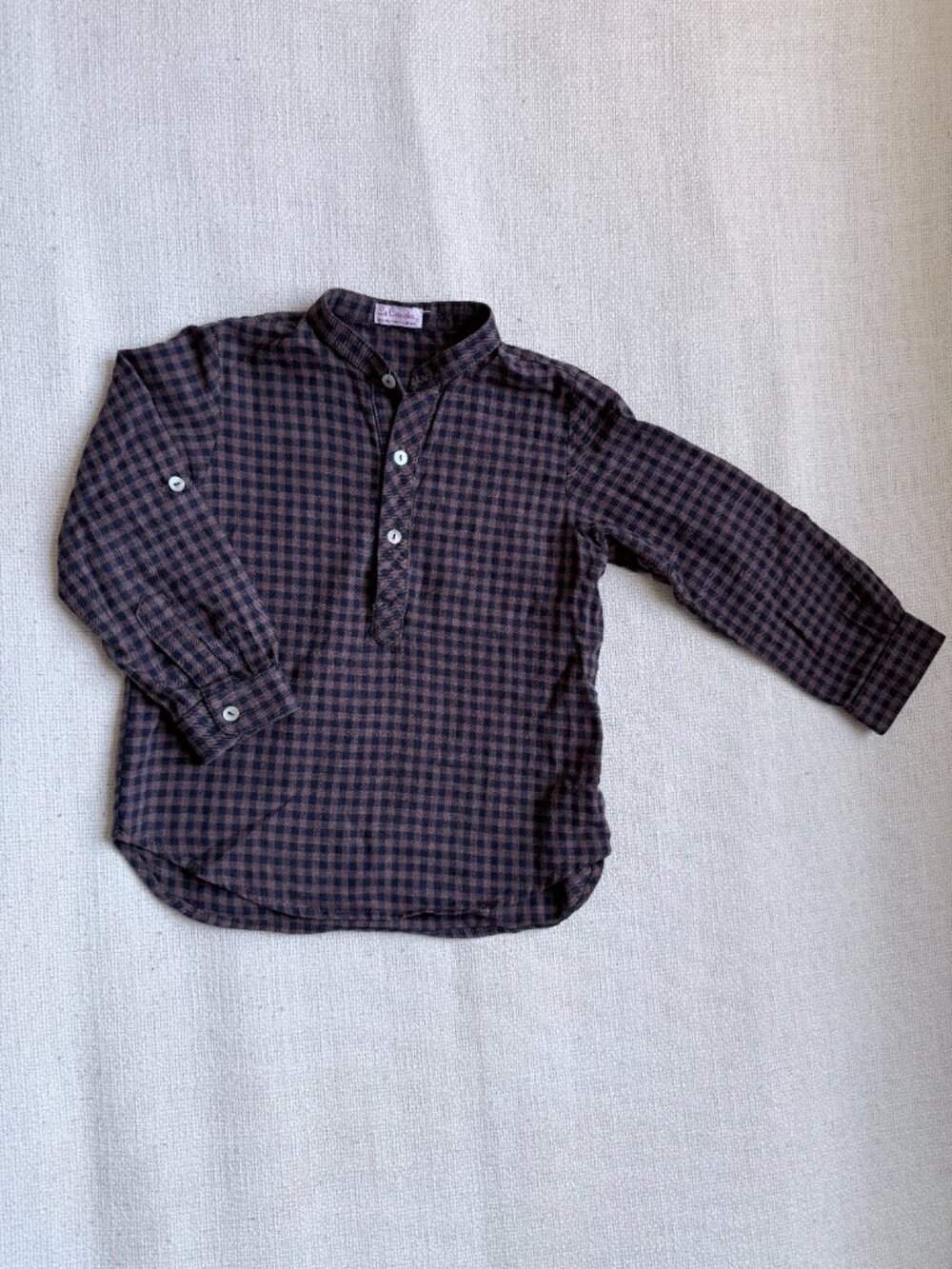 La Coqueta Boys Brown & Navy Gingham Cotton Flannel Shirt sz 4T